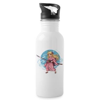 Anime Samurai Girl in Kimono with Katana - Water bottle with straw - white - Right