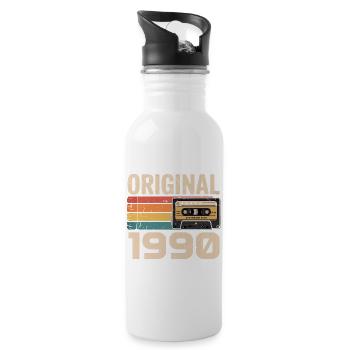 Originaler Retro-Geburtstag von 1990, Vintage 1990 - Trinkflasche mit integriertem Trinkhalm - Weiß - Rechts