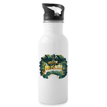 Hustle for Muscle Gym Motivation Fitness Workout - Trinkflasche mit integriertem Trinkhalm - Weiß - Rechts