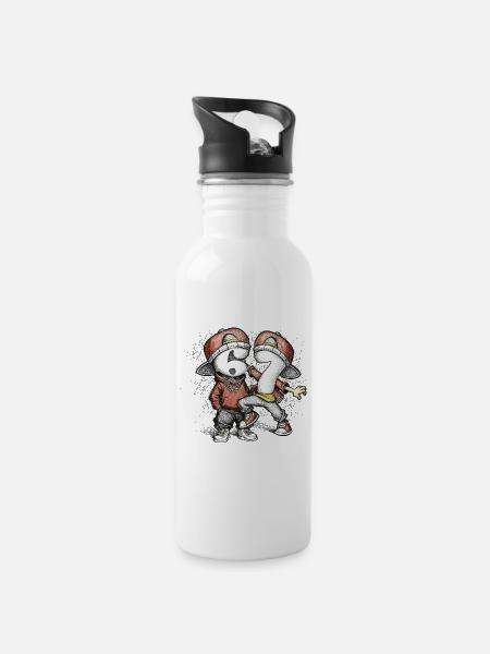 Zahlenduo Streetstyle Tanzen Six Seven 67 - Trinkflasche mit integriertem Trinkhalm - Weiß