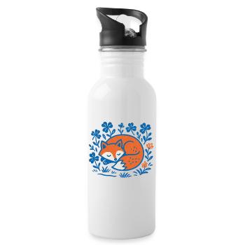 Schlafender Fuchs im Blumen-Nachtgarten - Trinkflasche mit integriertem Trinkhalm - Weiß - Rechts