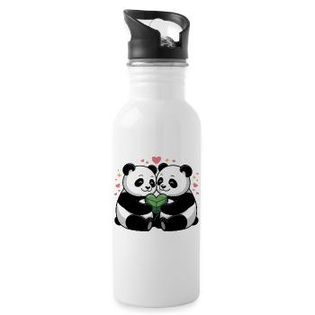 Panda couples in love - Water bottle with straw - white - Right