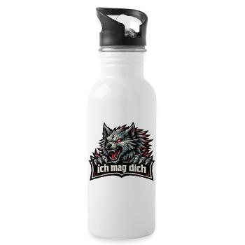 Fenriswolf Spruch – Ich mag dich - Trinkflasche mit integriertem Trinkhalm - Weiß - Rechts