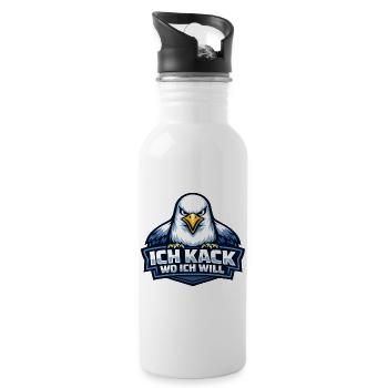 Böse Möwe "Ich kack wo ich will" Spruch - Trinkflasche mit integriertem Trinkhalm - Weiß - Rechts
