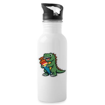 Schulkind Dino Einschulung Geschenk - Trinkflasche mit integriertem Trinkhalm - Weiß - Rechts