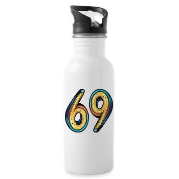 69 Zahl Bunt - Trinkflasche mit integriertem Trinkhalm - Weiß - Rechts