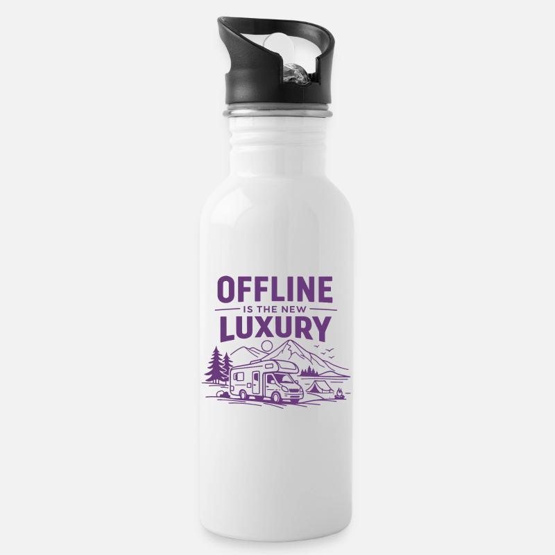 Offline ist der neue Luxus – Camper Szene - Trinkflasche mit integriertem Trinkhalm - Weiß