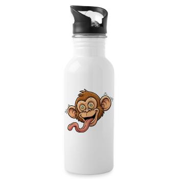 Playful Monkey Caricature with Tongue - Water bottle with straw - white - Right