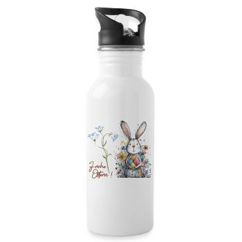 Osterhase mit bunten Eiern - Trinkflasche mit integriertem Trinkhalm - Weiß - Rechts