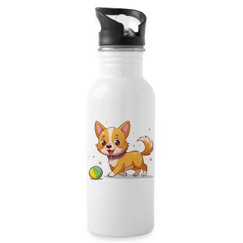 Cuddly Dog Ball Fun - Water bottle with straw - white - Right