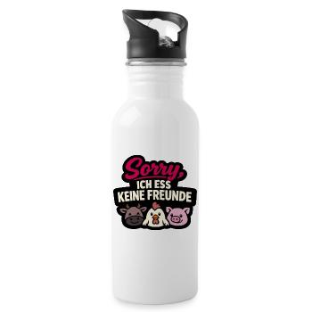 Sorry ich ess keine Freunde Vegan Spruch - Trinkflasche mit integriertem Trinkhalm - Weiß - Rechts