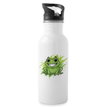 Fröhlicher Frosch Cartoon Grün Neon - Trinkflasche mit integriertem Trinkhalm - Weiß - Rechts