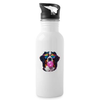 Bunter Berner Sennenhun mit Bubblegum-Sonnenbrille - Trinkflasche mit integriertem Trinkhalm - Weiß - Rechts