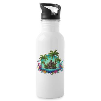 Tropische Insel Oase Palmen Farben - Trinkflasche mit integriertem Trinkhalm - Weiß - Rechts