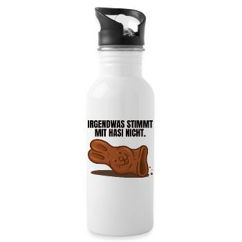 Irgendwas stimmt mit Hasi nicht Ostern - Trinkflasche mit integriertem Trinkhalm - Weiß - Rechts