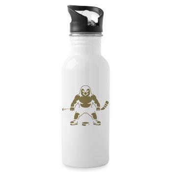 Eishockey Pinguin Silhouette minimalistisch stark - Trinkflasche mit integriertem Trinkhalm - Weiß - Rechts