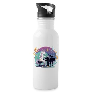 Mondzauber Unicorn am Klavier - Trinkflasche mit integriertem Trinkhalm - Weiß - Rechts