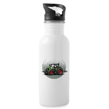 Farm Life – Grüner Traktor Vintage Halftone - Trinkflasche mit integriertem Trinkhalm - Weiß - Rechts