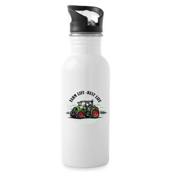 Farm Life – Green and Red Tractor Vintage Style - Water bottle with straw - white - Right