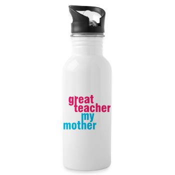 Great Teacher Mom Shirt – Gift Idea - Water bottle with straw - white - Right