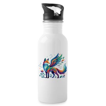 Bunter Fantasie Fuchs mit Flügeln kosmische Muster - Trinkflasche mit integriertem Trinkhalm - Weiß - Rechts