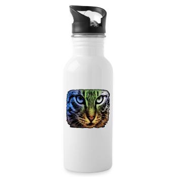Cat Face, Colorful Animal Designs - Water bottle with straw - white - Right