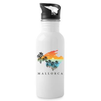 Mallorca Sonnenuntergang Palmen Silhouette - Trinkflasche mit integriertem Trinkhalm - Weiß - Rechts