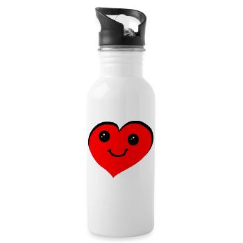 Red Heart Smile Cartoon Heart - Water bottle with straw - white - Right