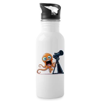 Orangener Oktopus Fotograf mit Kamera - Trinkflasche mit integriertem Trinkhalm - Weiß - Rechts