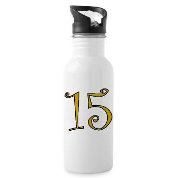 15. 15 JAHRE. 15-JÄHRIGES JUBILÄUM. 15-JÄHRIGES JUBILÄUM. - Trinkflasche mit integriertem Trinkhalm - Weiß - Rechts