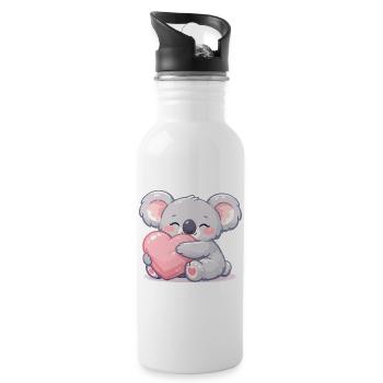 Kleiner Koala kuschelt Herz - Trinkflasche mit integriertem Trinkhalm - Weiß - Rechts