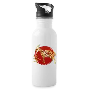 Ziege Chinesisches Tierkreiszeichen Horoskop - Trinkflasche mit integriertem Trinkhalm - Weiß - Rechts