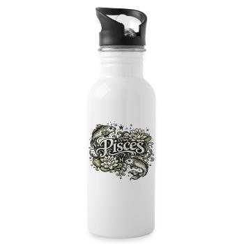 Fische Tierkreisfisch & Lilien - Trinkflasche mit integriertem Trinkhalm - Weiß - Rechts
