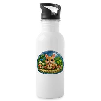 Cute Rabbit in Forest Bubble - Water bottle with straw - white - Right