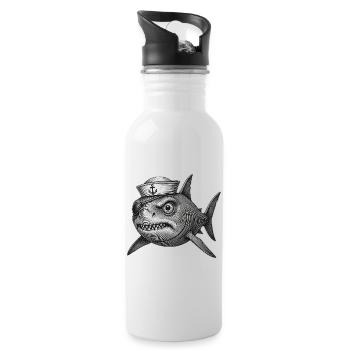 Der mürrische Captain Haifisch - Trinkflasche mit integriertem Trinkhalm - Weiß - Rechts