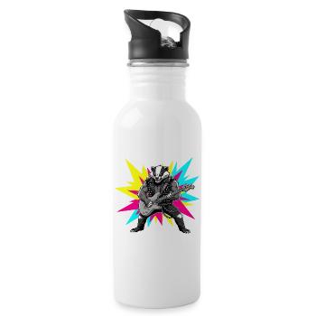Heavy Metal Rocker Dachs Gitarre Rock Musik - Trinkflasche mit integriertem Trinkhalm - Weiß - Rechts