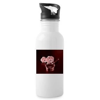 Orchid flowers and Magnifying Glass - Water bottle with straw - white - Right