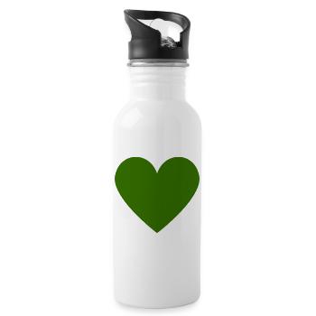 Green Heart Design - Dark Green - Minimalist - Water bottle with straw - white - Right