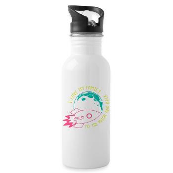 Ich liebe meine Familie bis zum Mond, Raketen-Neon - Trinkflasche mit integriertem Trinkhalm - Weiß - Rechts