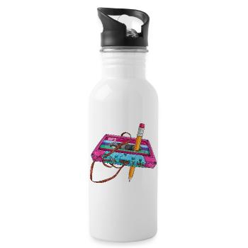 80er Kassette Stift - Trinkflasche mit integriertem Trinkhalm - Weiß - Rechts