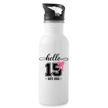 Hello 15 Est 2011 Mädchen Geburtstag Design - Trinkflasche mit integriertem Trinkhalm - Weiß - Rechts