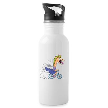 Dessin animé Girafe sur Vélo - Gourde avec paille intégrée - blanc - Droite