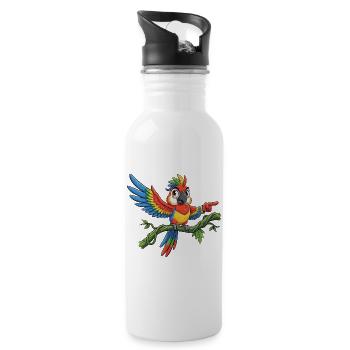 Colorful Parrot on Branch – Pose - Water bottle with straw - white - Right