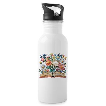 Livre fleuri - Gourde avec paille intégrée - blanc - Droite