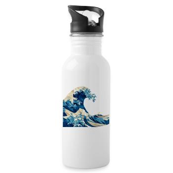 Origami Welle japanische Kunst Hokusai Fuji - Trinkflasche mit integriertem Trinkhalm - Weiß - Rechts