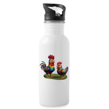Coq avec poule - Gourde avec paille intégrée - blanc - Droite