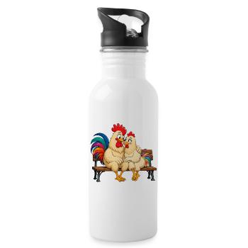Coq et poule - Gourde avec paille intégrée - blanc - Droite