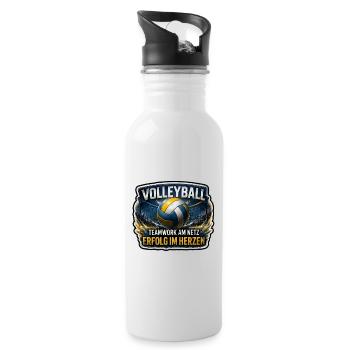 Volleyball – Erfolg im Herzen - Trinkflasche mit integriertem Trinkhalm - Weiß - Rechts