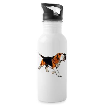 Beagle Abenteuer Illustration - Trinkflasche mit integriertem Trinkhalm - Weiß - Rechts