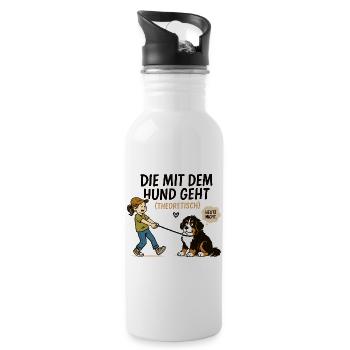 Berner Sennenhund Spruch Hundehalterin Humor - Trinkflasche mit integriertem Trinkhalm - Weiß - Rechts